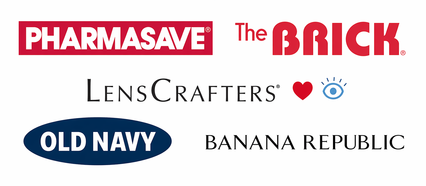 Clients We Have Served — Pharmasave, The Brick, LensCrafters, Old Navy, Banana Republic